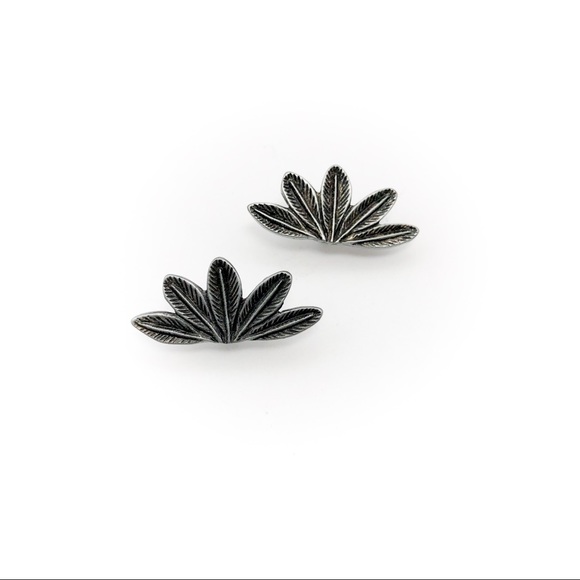 House of Harlow 1960 Jewelry - House of Harlow Antique Feather Studs Gunmetal